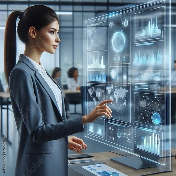 Obraz Data Analyst With AI Hologram