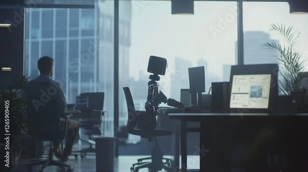 Fototapeta Automation in the Modern Workplace: Human and Robot Collaboration at Office