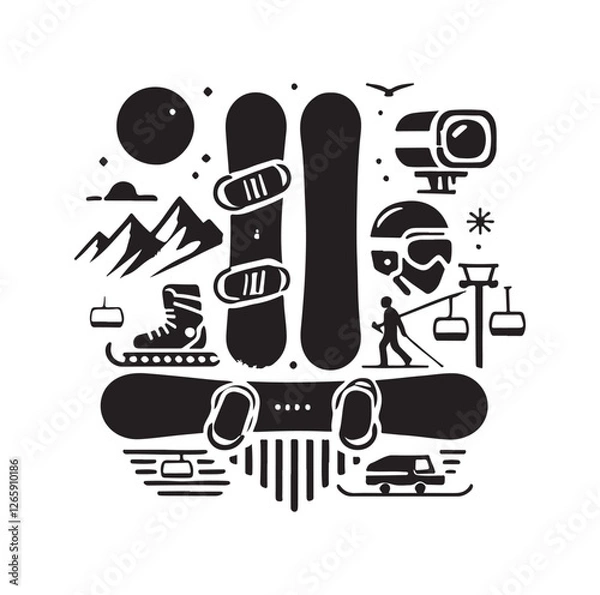 Obraz Snowboarding elements silhouette vector illustration