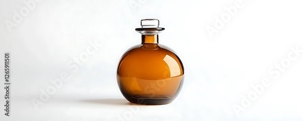 Fototapeta Vintage-inspired, round glass bottle with a polished, reflective surface against a crisp white background.