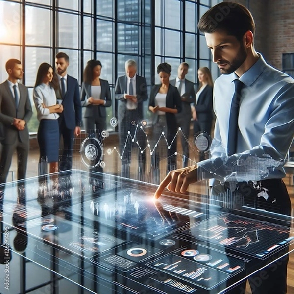 Obraz Data Analyst With AI Hologram