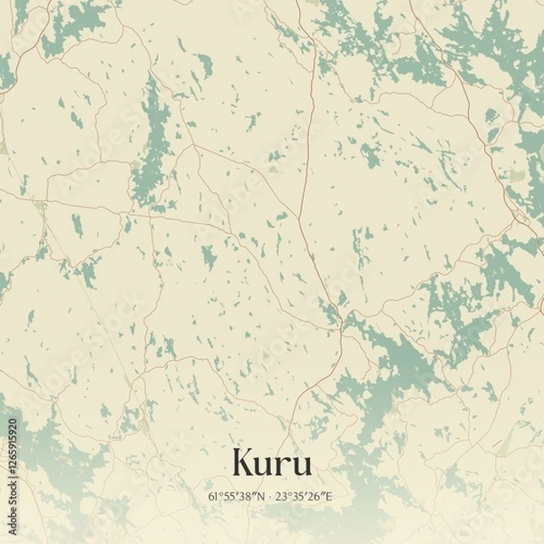 Fototapeta Vintage map of Kuru, Finland.
