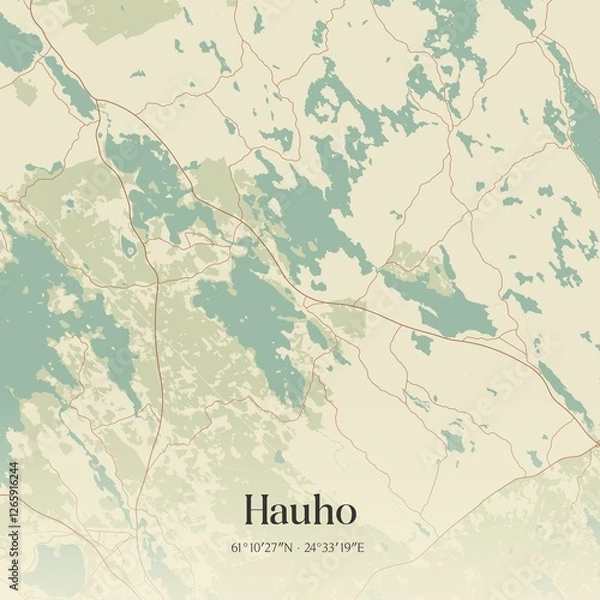 Fototapeta Vintage map of Hauho, Finland.