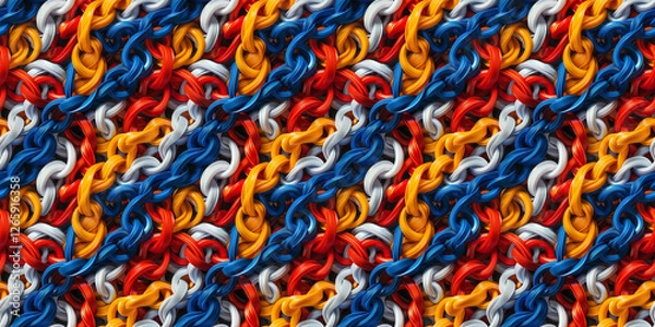 Fototapeta Colorful intertwined ribbons in blue, red, yellow, and white