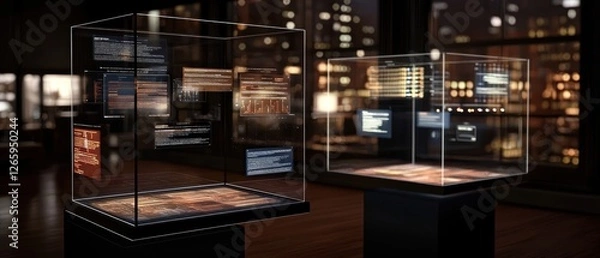 Fototapeta Futuristic Data Displays in a Modern City Night Setting