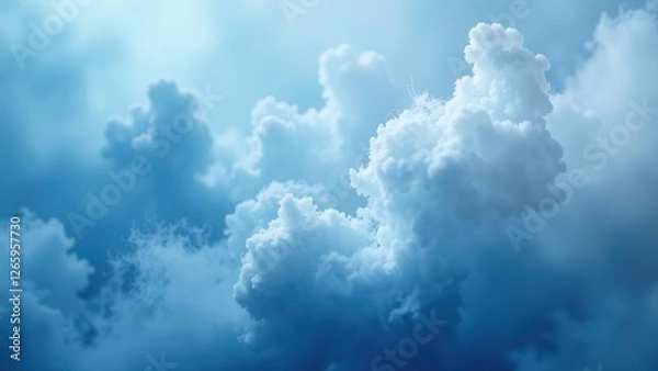 Obraz Realistic fantasy illustration blue cloud on soft background. Captures fabulous paradise sunset landscape. Beautiful and versatile design element. Vector illustration