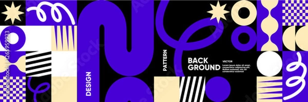 Fototapeta A dynamic vector background with bold geometric shapes and abstract patterns. Minimalist design with a modern and retro aesthetic, ideal for posters, flyers, banners, and festival promotions. 