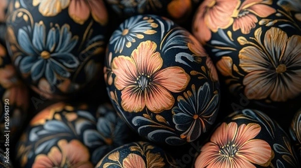 Fototapeta Close-up of Easter eggs with floral patterns