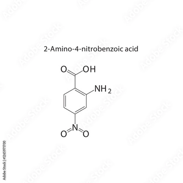 Obraz 2-Amino-4-nitrobenzoic acid skeletal structure.Nitrobenzoic acid derivative compound schematic illustration. Simple diagram, chemical formula.