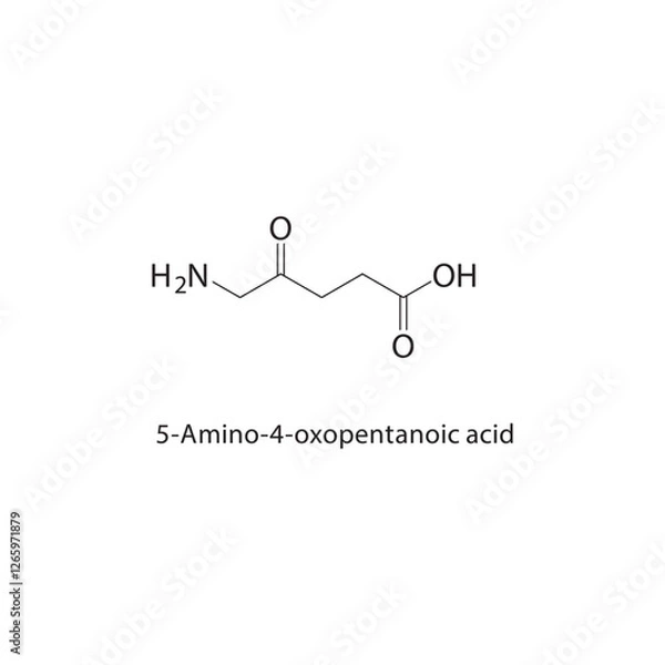 Fototapeta 5-Amino-4-oxopentanoic acid skeletal structure.Oxopentanoic acid derivative compound schematic illustration. Simple diagram, chemical formula.