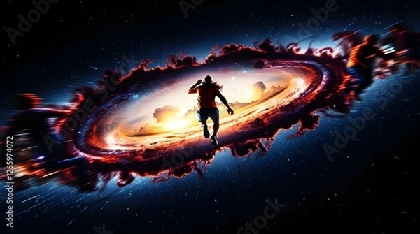Fototapeta Futuristic Human Odyssey Surreal Galactic Portal Dreamlike Spiral Realm Digital Fantasy Universe Runner