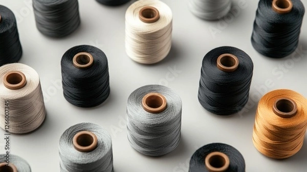 Obraz A collection of different colored yarns are displayed in a row