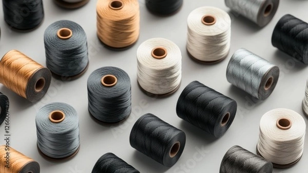 Fototapeta A collection of different colored threads are laid out in a pattern