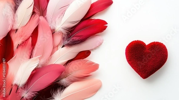 Obraz A heart is surrounded by feathers in a red color
