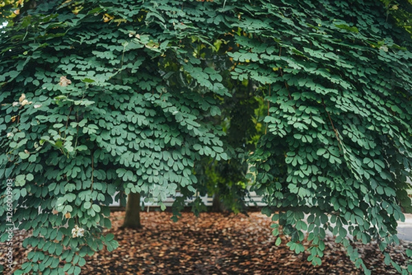 Fototapeta Lush Green Canopy of Overlapping Tree Leaves - Nature Forest Background