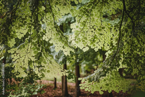Fototapeta Lush Green Canopy of Overlapping Tree Leaves - Nature Forest Background