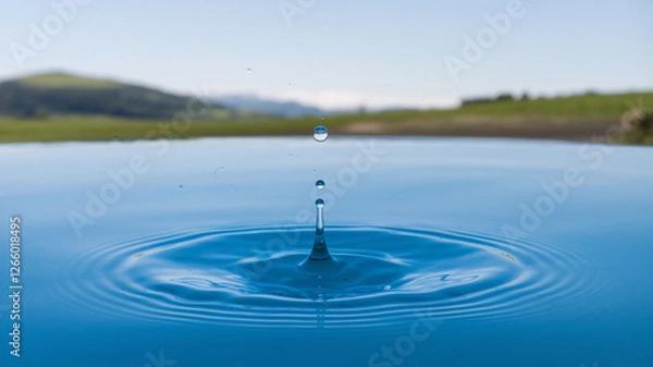 Fototapeta Crystal Clear Water Droplet Creating Ripples - World Water Day Concept