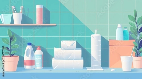 Obraz Wide Range of Hygiene Paper Items: Toilet Paper, Tissues, and Paper Towels
