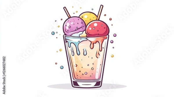 Obraz Vector Illustration of Glass with Flowing Syrup Ice Cream