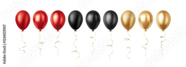 Fototapeta Set of Realistic 3D Red Gold Black Party Event Balloons Isolated on White Background