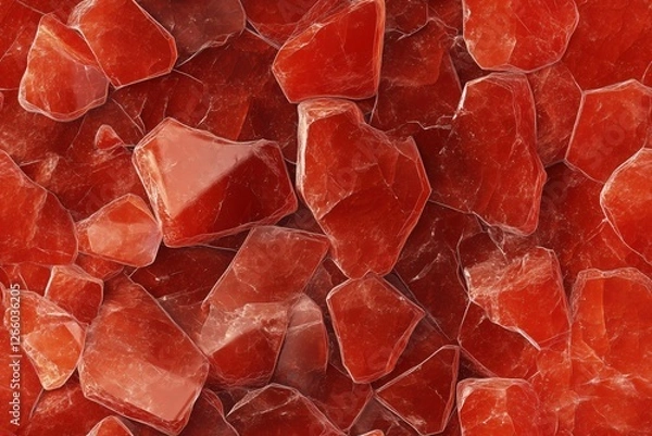 Fototapeta Seamless Red Aventurine irregularly shaped red crystals scattered across a surface, showcasing their translucent and reflective qualities.