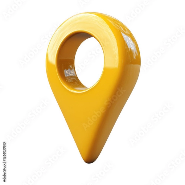 Fototapeta 3D Yellow Location Pin Icon with a Hollow Center Isolated on Transparent Background.PNG