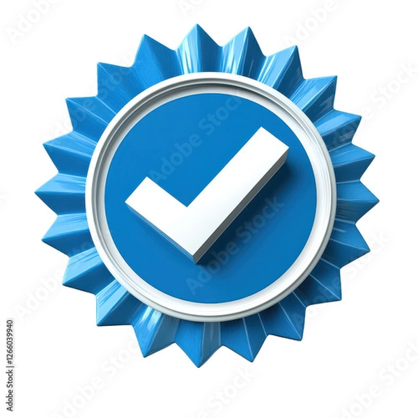 Fototapeta Isolated Blue Check Mark Badge with Radial Edges
