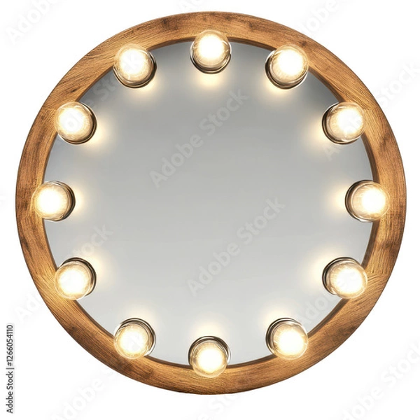 Fototapeta Isolated Decorative Wooden Frame with Round Light Bulbs