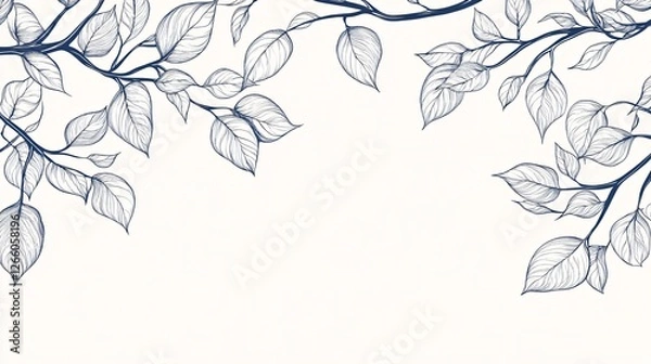 Fototapeta Line Drawing of Graceful Branches with Leaves
