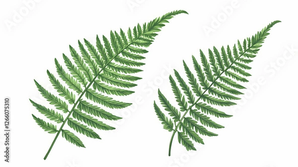 Obraz A pair of fern leaves illustrated in a clean, detailed vector style with crisp green lines and a natural, organic look. Aether-Filled Caverns. Illustration