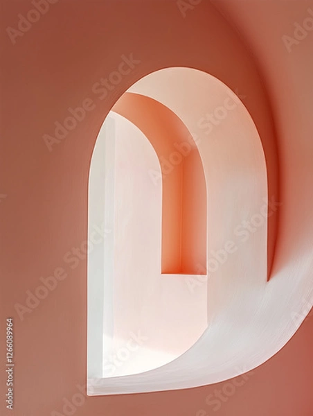 Obraz Minimal Modern Pastel Pink Architecture with Geometric Curve Window Opening. Abstract Layer Composition. Natural Lighting.