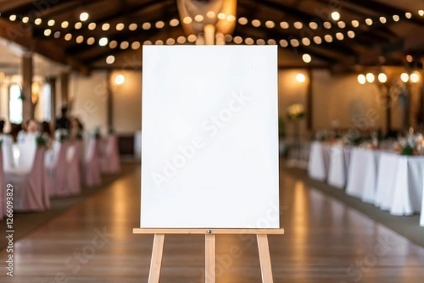 Fototapeta Blank White Welcome Sign Mockup (24x36 Inches) on Easel at Wedding Party: Perfect for Event Branding, Invitations, Reception Decor, Announcements, and Celebration Concepts.