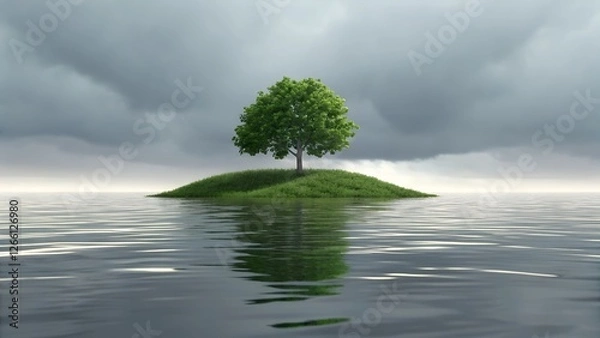 Fototapeta Rising sea levels threaten sustainability on small island climate change and green energy solutions