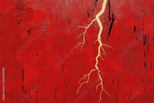 Obraz Golden lightning strikes a rough vibrant red background texture