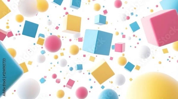 Fototapeta Colorful geometric shapes floating in the air, abstract background design