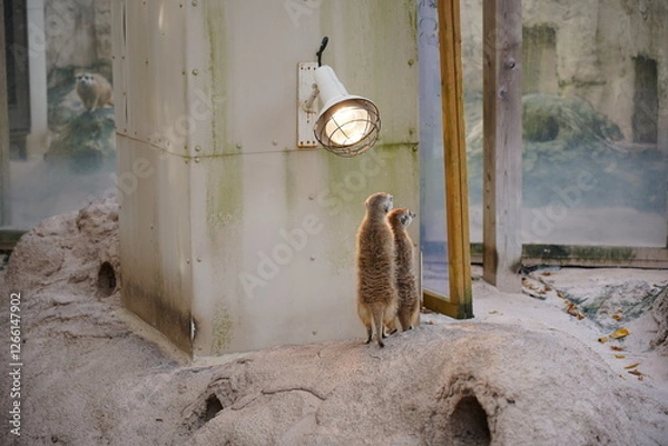 Obraz ライトで暖まるミーアキャット