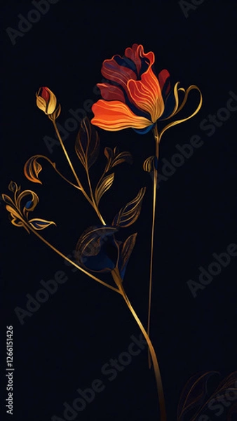 Fototapeta 異世界に咲く赤く妖艶な花　AI画像　ジェネレーティブAI
