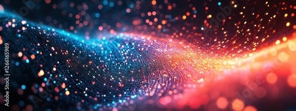Fototapeta Abstract Data Flow Red Blue Orange Glowing Particles