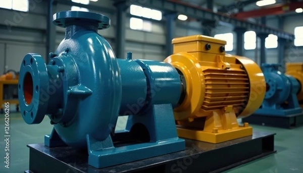 Fototapeta Close-up of industrial electric pump with asynchronous motor, industrial machine, mechanical device