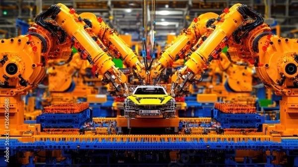 Obraz Automated Car Assembly Line: A Glimpse into Modern Manufacturing