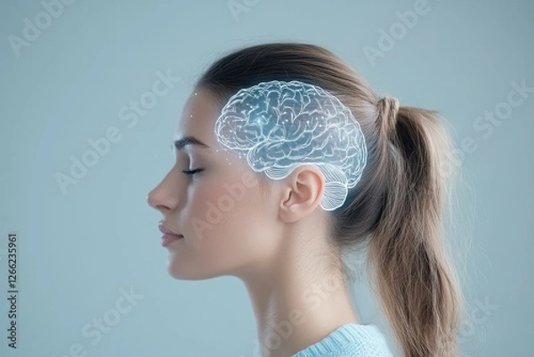 Obraz Woman Profile with Glowing Brain Image