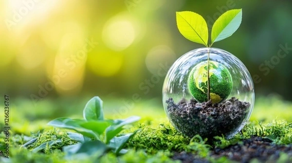 Obraz Global sustainability and climate responsibility representation with abstract digital visuals, copy space.