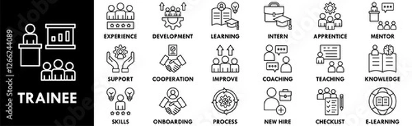 Obraz Trainee icon collection set. Containing design trainee, professional, work, business, employee