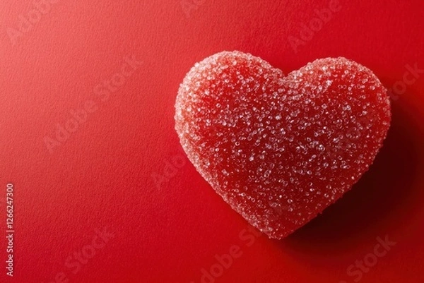 Fototapeta Sugared red heart candy against a textured red background