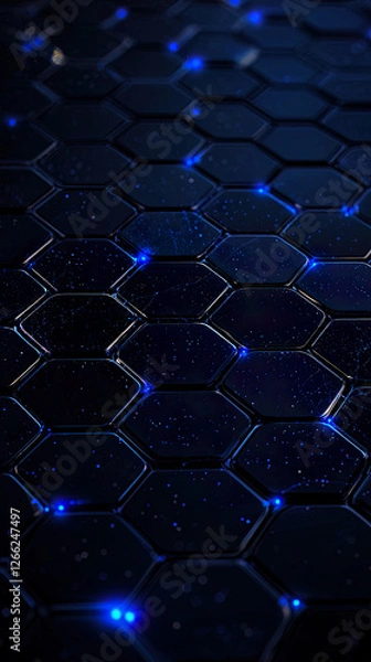 Obraz Blue light network technology theme abstract background with glowing network nodes and futuristic patterns.

