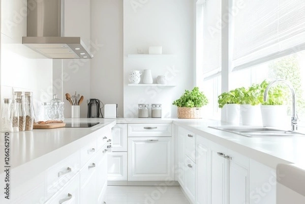 Obraz Bright white kitchen with modern design.