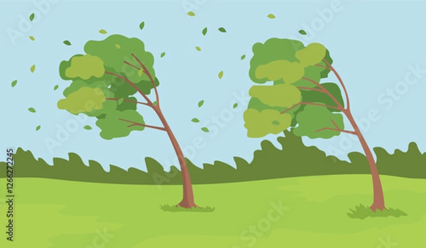 Obraz Strong wind blowing the trees in the windy day