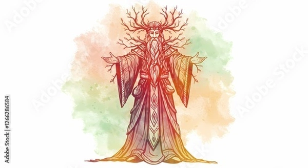 Obraz Mystical Druid Art Isolated Watercolor Design for Nature Fantasy and Spiritual Themes  Perfect for Creative Projects