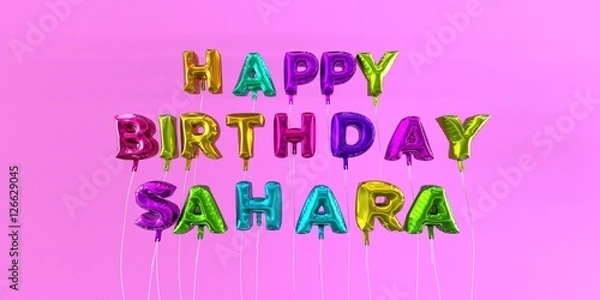 Obraz Happy Birthday Sahara card with balloon text - 3D rendered stock image. This image can be used for a eCard or a print postcard.