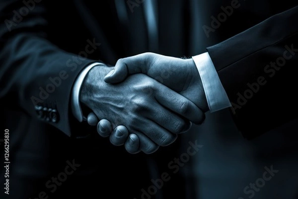 Fototapeta Two hands shaking in a business setting, symbolizing agreement or partnership.